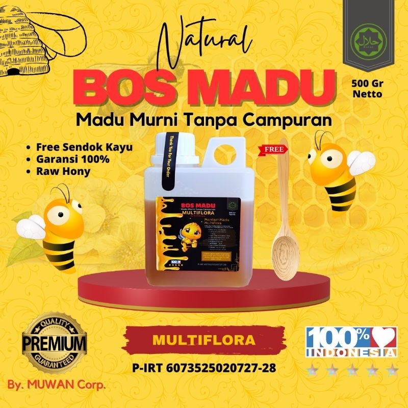 

BOS MADU | Madu Murni Tanpa Campuran 500 Gr Multiflora | 100% Madu Murni