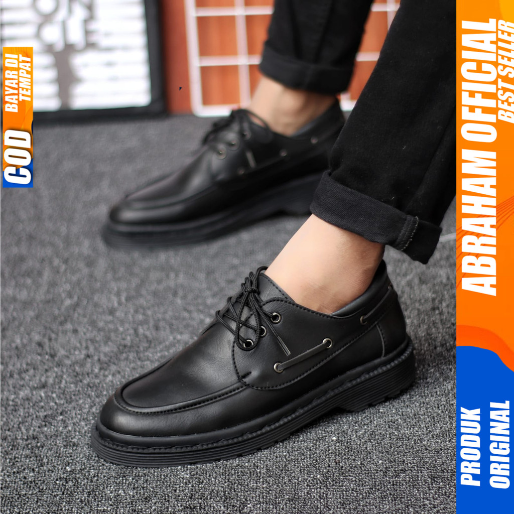 Sepatu Formal Pantofel Casual Docmart Tali Hitam Kerja Pria Abraham