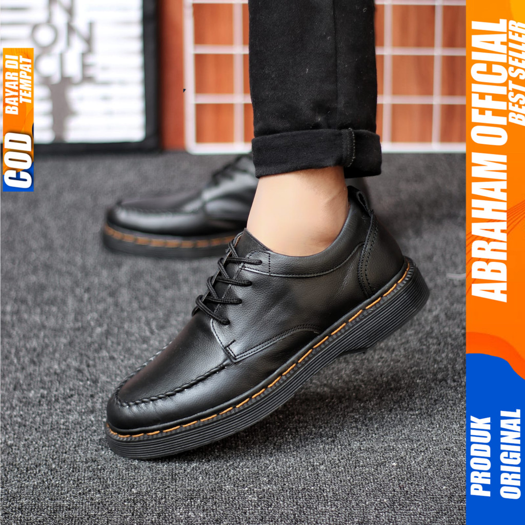 Sepatu Kulit Docmart Pria Casual Formal Pantofel Kerja Pria Hitam Abraham