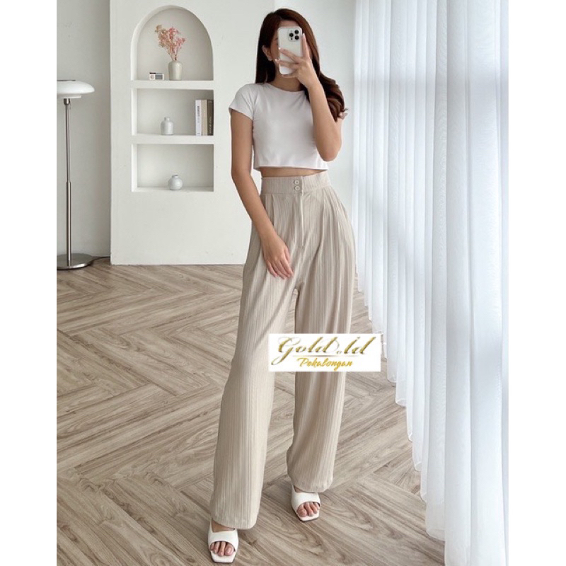 Jennie Knit Pants Celana kulot higwaist Knit Kancing 2 Celana Knit Wanita Knit Jennie Knit Pants Cullote