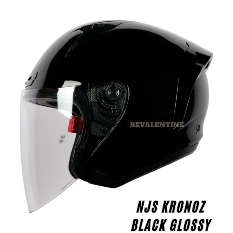 NJS KRONOZ BLACK SOLID | Helm Half Face Kronoz hitam polos glossy doff original