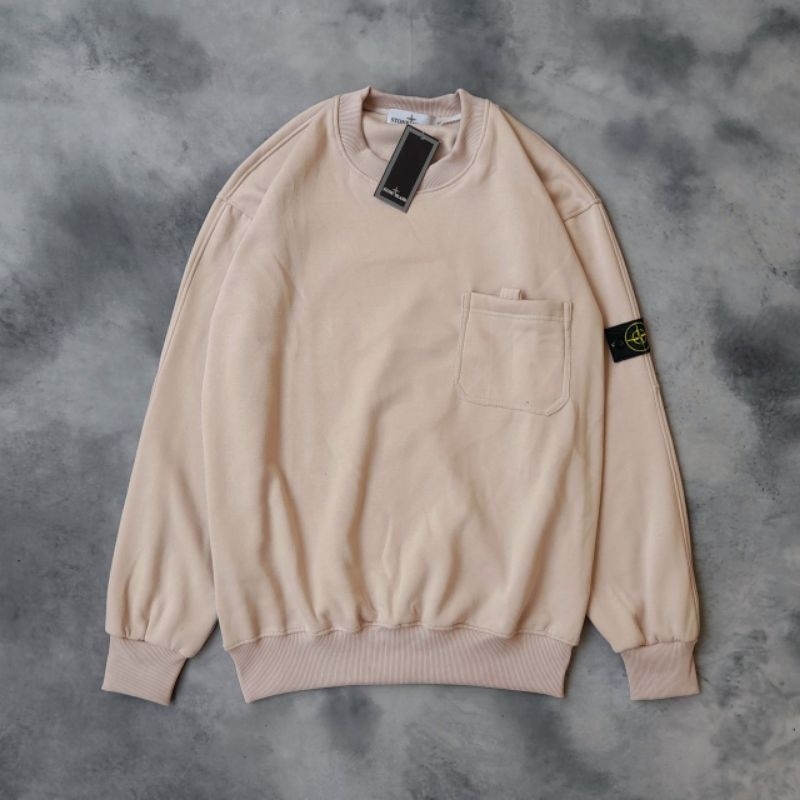 SWEATER CREWNECK JAKET STONE ISLAND POCKET CREAM FULLTAG