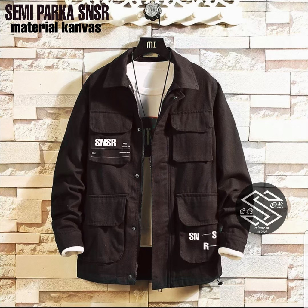 Jaket Semi Parka Kombinasi Kanvas / Jaket Musim Dingin Pria Wanita