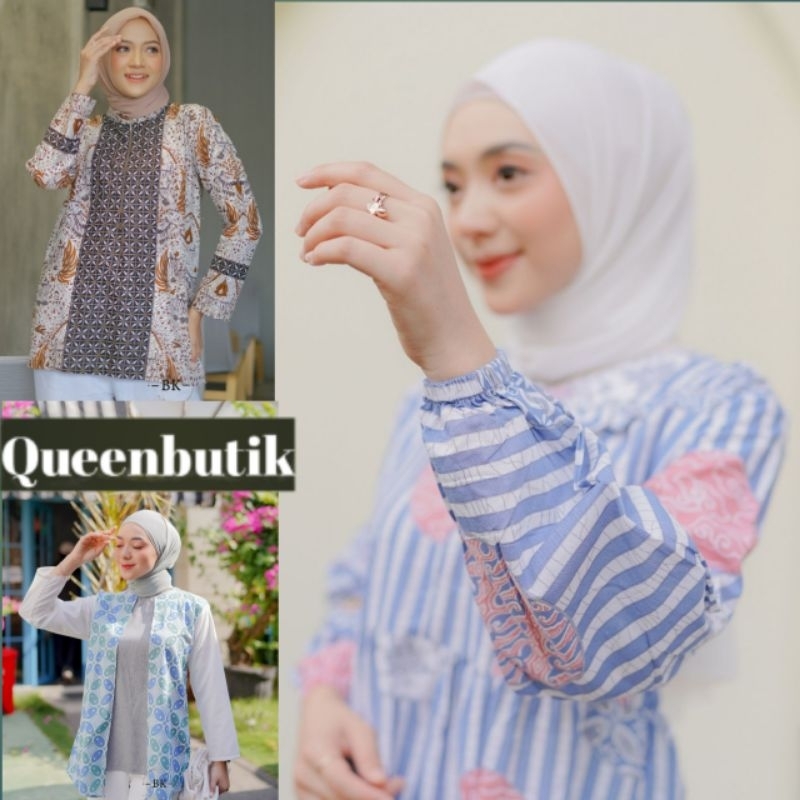 M-L-XL-XXL Batik wanita ASJ SA HRB026 Kenongo Kemeja Tosca Pendek/QUEENBUTIK