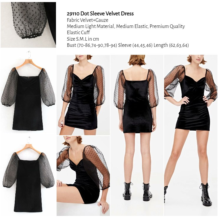 29110 Dress Wanita Hitam Polkadot Dress Pesta Kondangan Beludru