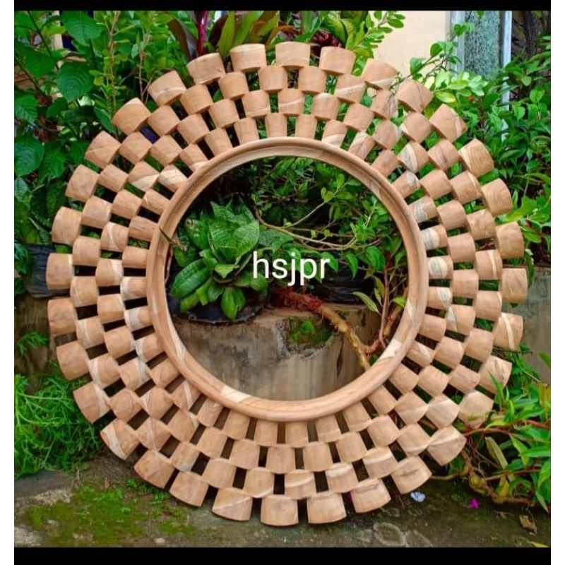 READY STOK Pigura cermin ukir bulat kayu jati termurah