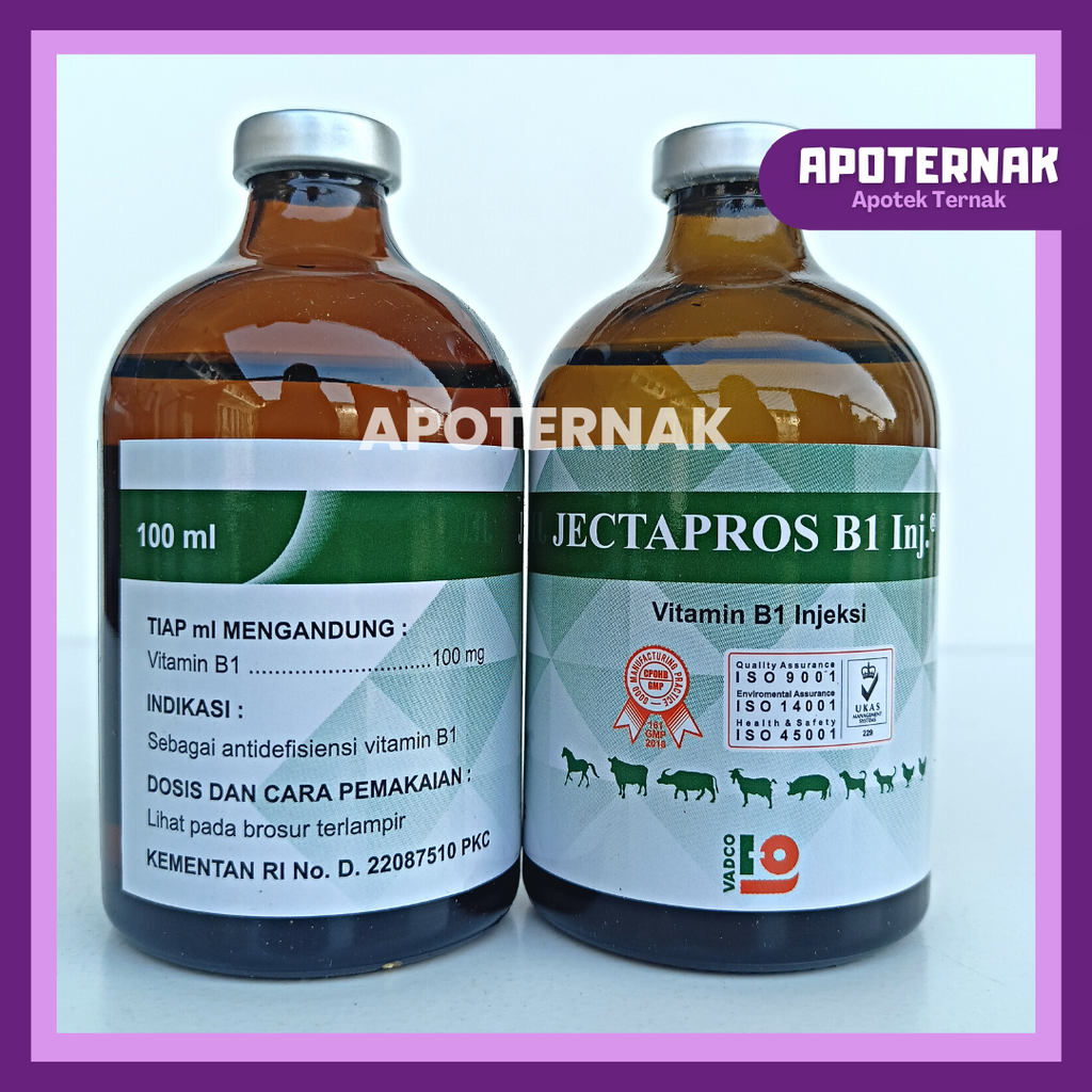 JECTAPROS B1 INJ 100 mL | Vitamin B1 Injeksi Untuk Hewan Sapi Kambing Domba dll | Like B1 Wonder