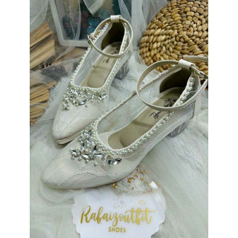 Sepatu Wedding pesta Cantik Mingkana Putih 5cm