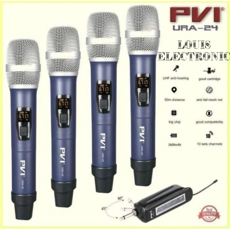 Mic Microphone Wireless PVI URA24 URA-24 URA 24 4 Mic Handle Kualitas Bagus