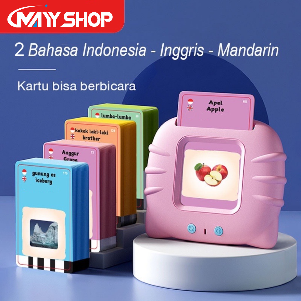 2 Bahasa Indonesia+inggris Flash Card Early edukasi anak Bilingual Device/Mainan Flash Card Bersuara Alat Bantu pengenalan kosakata
