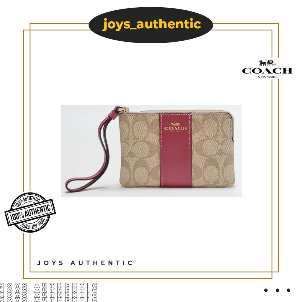 Dompet Wanita Coach 58035 Corner Zip Wrislet Light Khaki Rouge Women Wallet Authentic Original