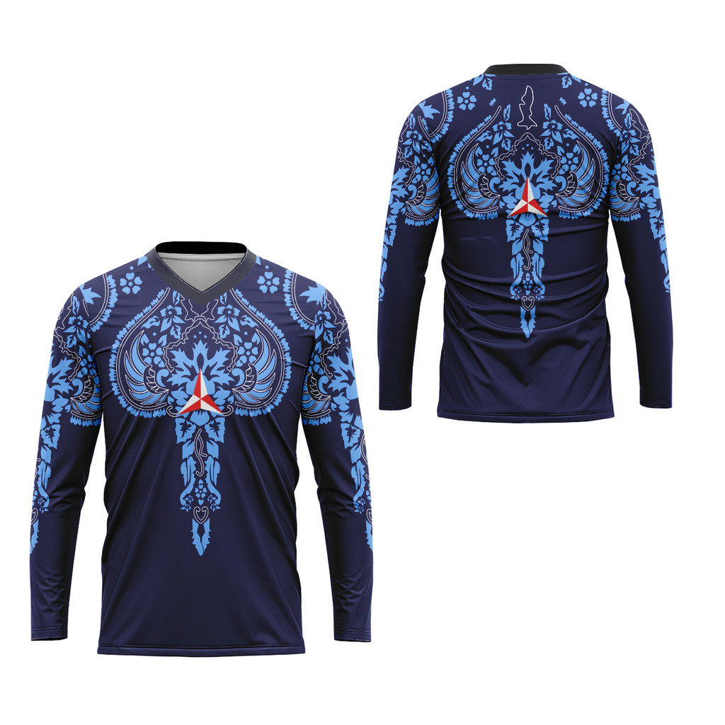 BajuArmy - Kaos Kerah V Demokrat Batik Pria Lengan Panjang Full Print