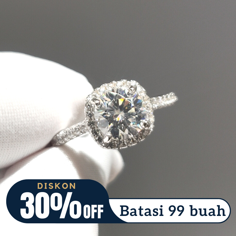 Samira Hadid Jewelry 【Cincin Berlian Persegi Berkilau Mewah, 1ct/2ct Moissanite - 925 Berlapis Perak