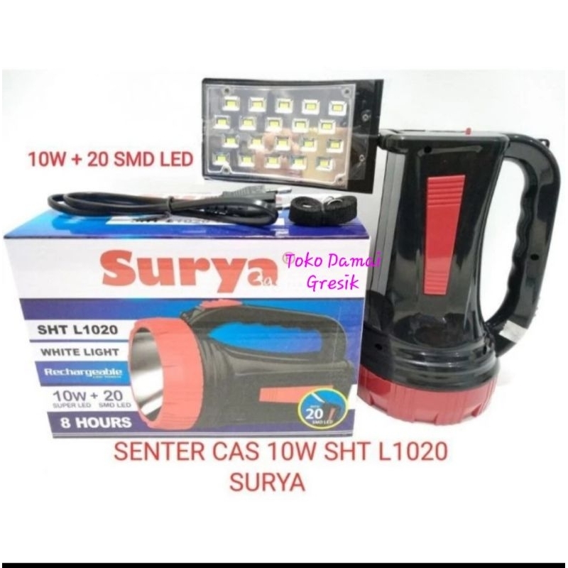 Surya Senter Charge SHT 1020 nyala putih 10W+20Led