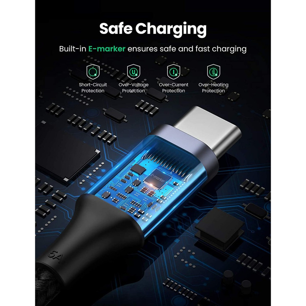 UGREEN Kabel Data Charger Usb C to Type C PD 100W QC4.0 QC3.0 for Laptop Zenbook Surface untuk Macbook iPad Air Pro Fast Charging dan Transfer Pindah Data 7042