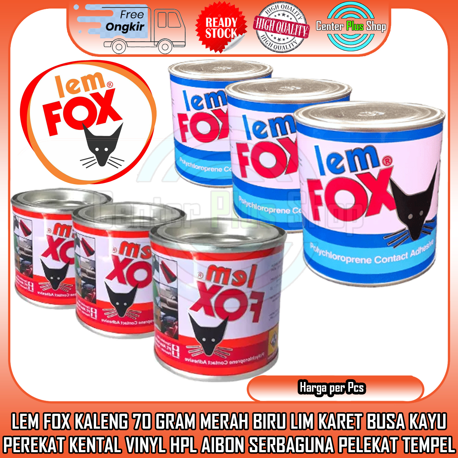 Lem Fox Merah Biru Kuning 70 Gr Gram Karpet Sendal Kulit Kayu Hpl Karet Kaleng Serbaguna Jok Mobil V