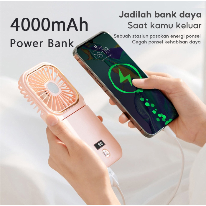 F3 Portable Mini USB Penggemar Lipat Dudukan Ponsel Dan Powerbank 4000mAh Baterai Tahan Lama