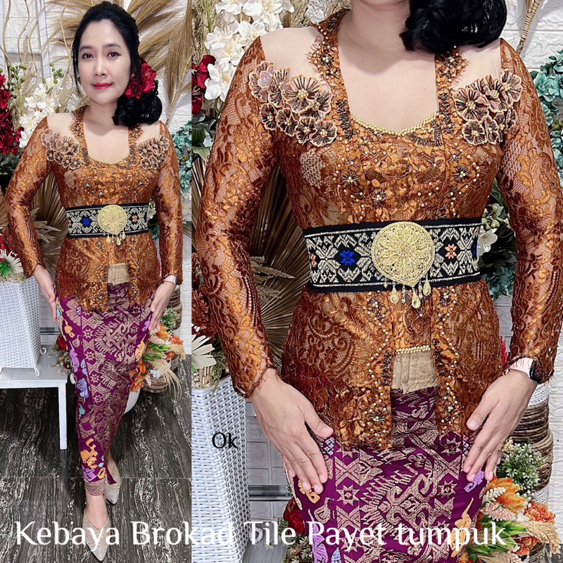 kebaya brokad tile payet bunga tumpuk metalic