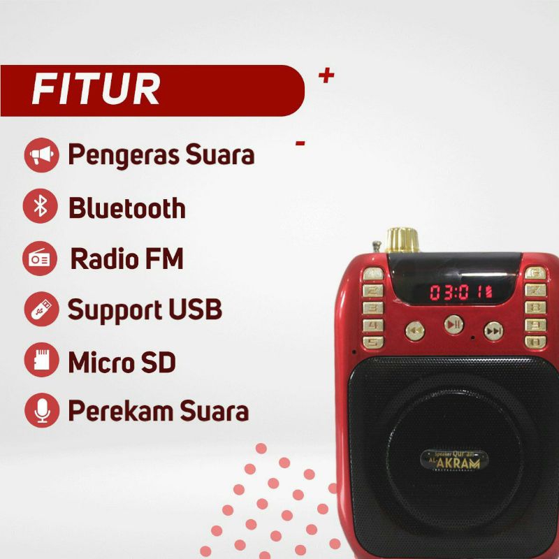 Al Akram Ultimate Speaker Al Quran Alakram Murottal Free Microfon Kabel USB SD Card Charger Murotal Alquran