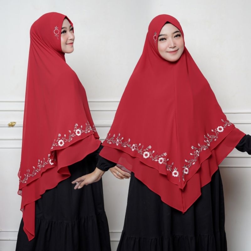 TERPOPULER khimar rania bordir/hijab 2 layer bordir/jilbab jumbo bordir