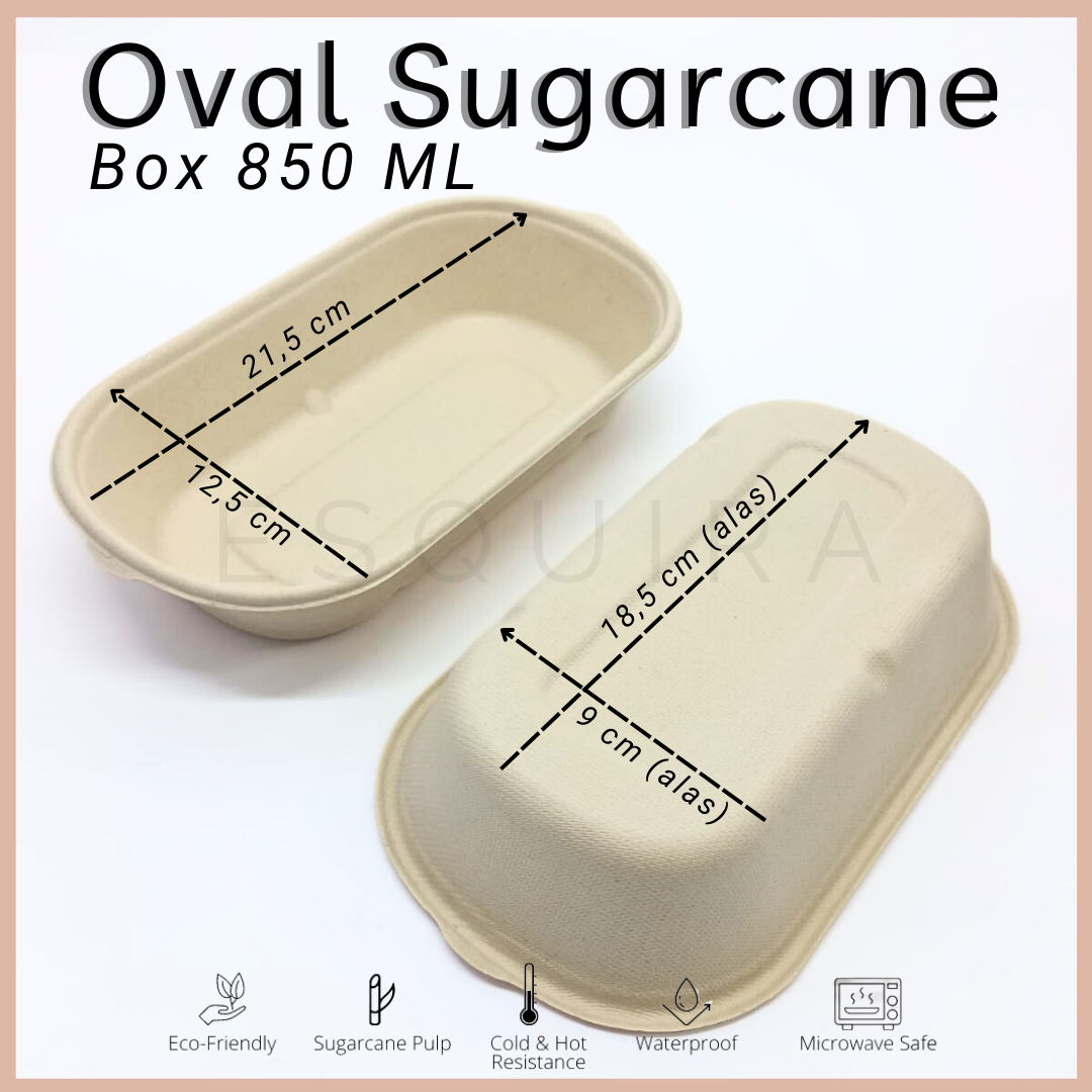 Oval Sugarcane Box 850 ML / Lunch Box 10 Pcs + Lid / TAB850