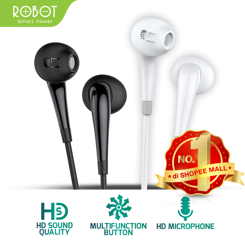 Headset Robot RE701 Wired Earphone Bass Compatible For All Phone Original - Garansi 1 Tahun