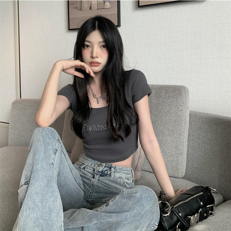 DF BJ385 Korean Crop Top Rib Sexy Crop Top Kaos Wanita Ava Basic Baju Crop Top Fashion