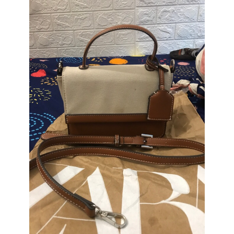 tas zara canvas tote handbag sling bag