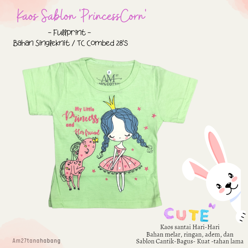 Baju Anak Cewek 3 bulan-10 tahun PRINCESS UNICORN- Kaos003Sablon