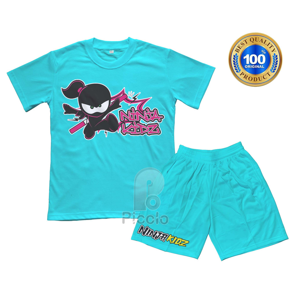 (FREE NAMA) BAJU KAOS SETELAN ANAK MOTIF KARAKTER NINJA KIDZ Bahan COTTUN