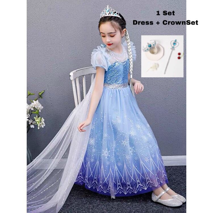 Frozen Anna Elsa Terbaru Princess Kostum Impor Dress Baju Pesta Ulang Tahun Princess Anak