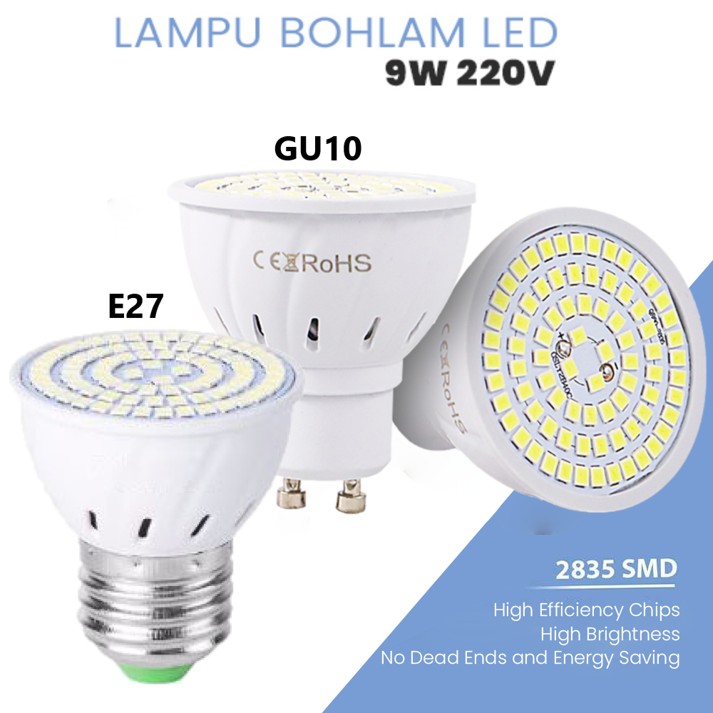 Lampu Bohlam LED 2835 SMD 99 Lumens 180 Degree 9W 220V GU10 E27 - White