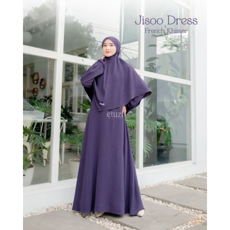 GAMIS SET SYARI BAHAN CRINGKLE AIRFLOW | JISOO DRESS SET FRENCH KHIMAR BY ETUZI