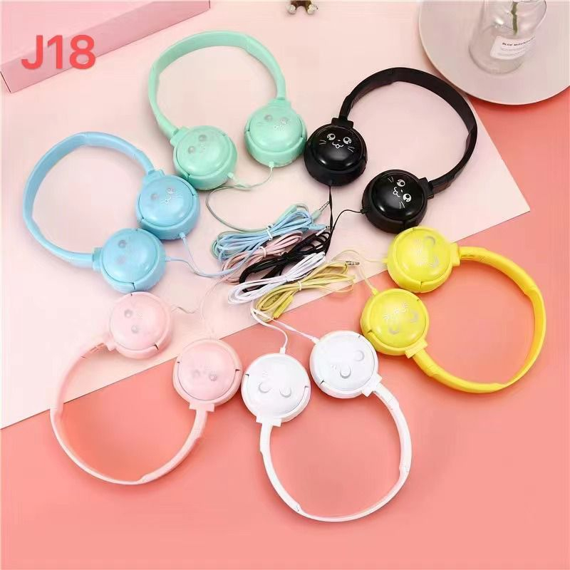 Headphone Macaron Bando J18 + Microphone Extra Bass HEADSET KARTUN