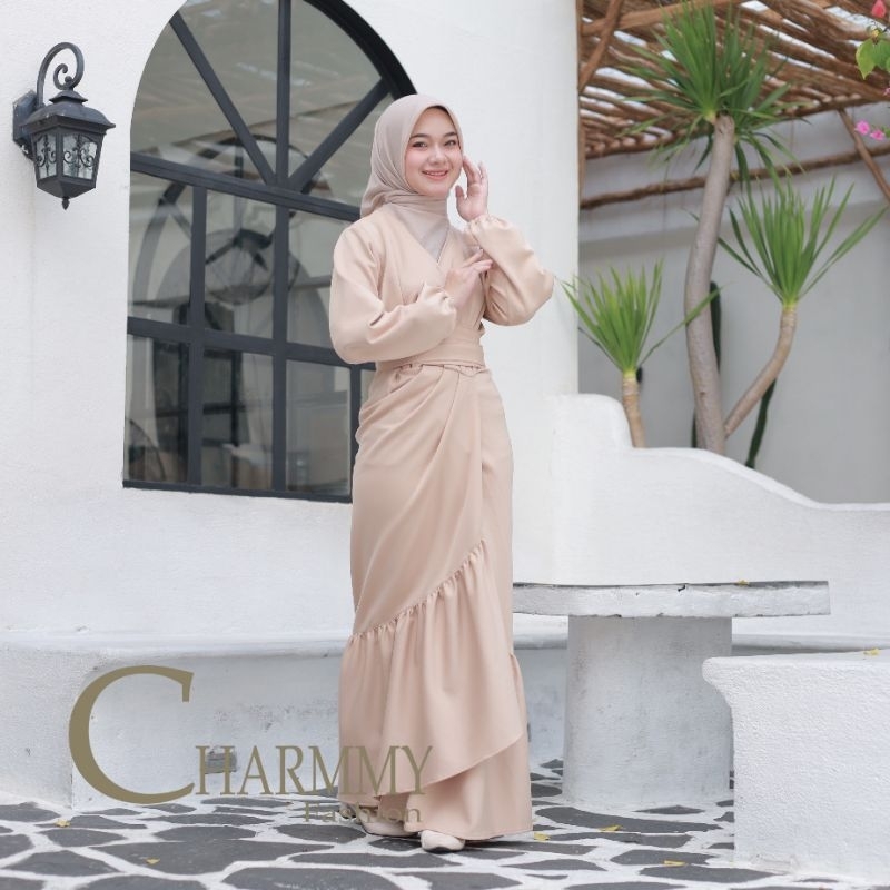 70800 Dress Gamis Asimetris Duyung Slim Look Scuba Titanium