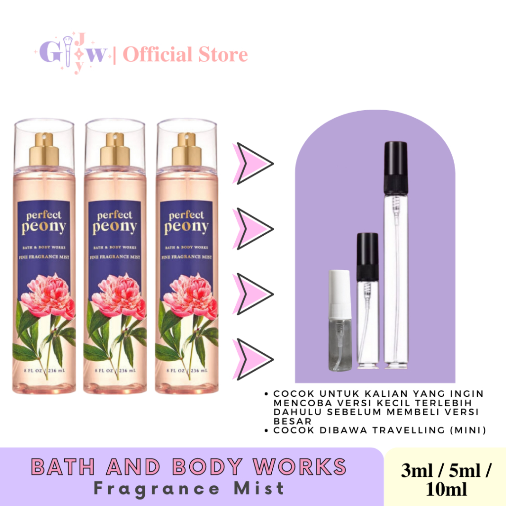 [DECANT] BATH AND BODY WORKS - PERFECT PEONY body fine fragrance mist | bbw badan tubuh murah wangi harum tahan seharian original asli bpom share in jar bottle botol mini travel size travelling