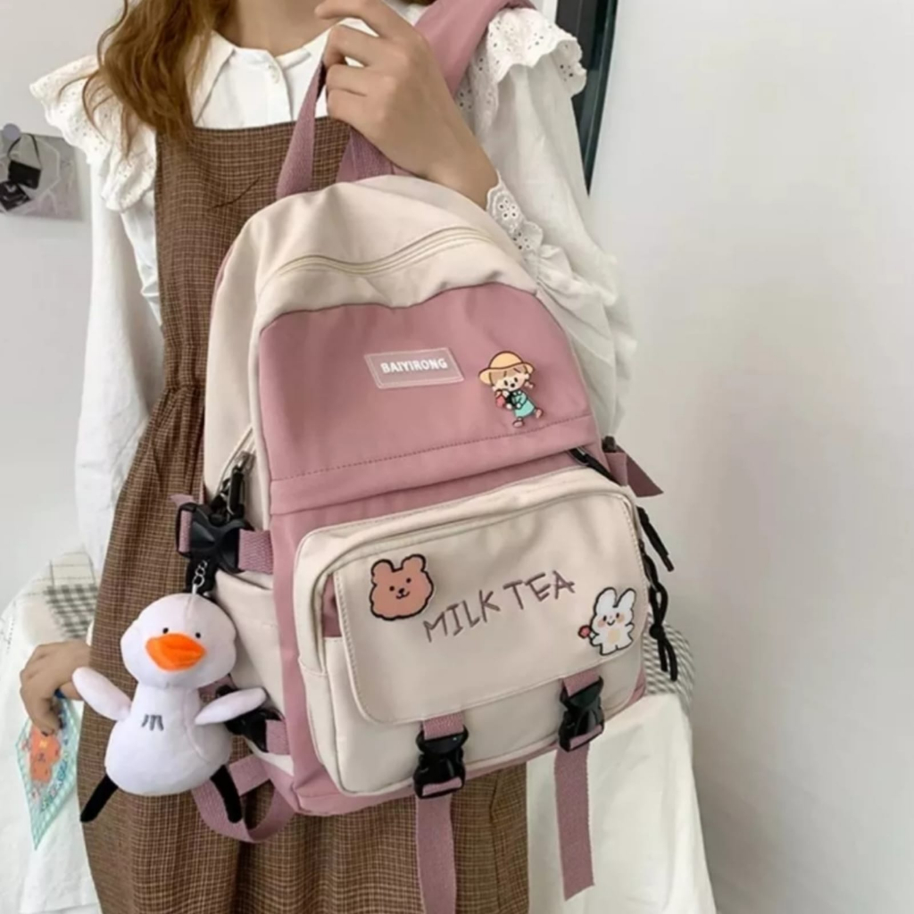 Mismi Diona Bag - Tas Ransel Wanita Style Korea School Backpack Perempuan Stylish - 17D gratis boneka dan botol