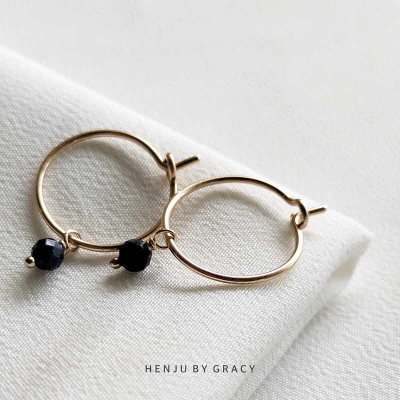 Henju By Gracy | Tiny Stone Hoops | Gemstone Earrings | Birthstone Ring | 14K Gold Filled | 14K Rose