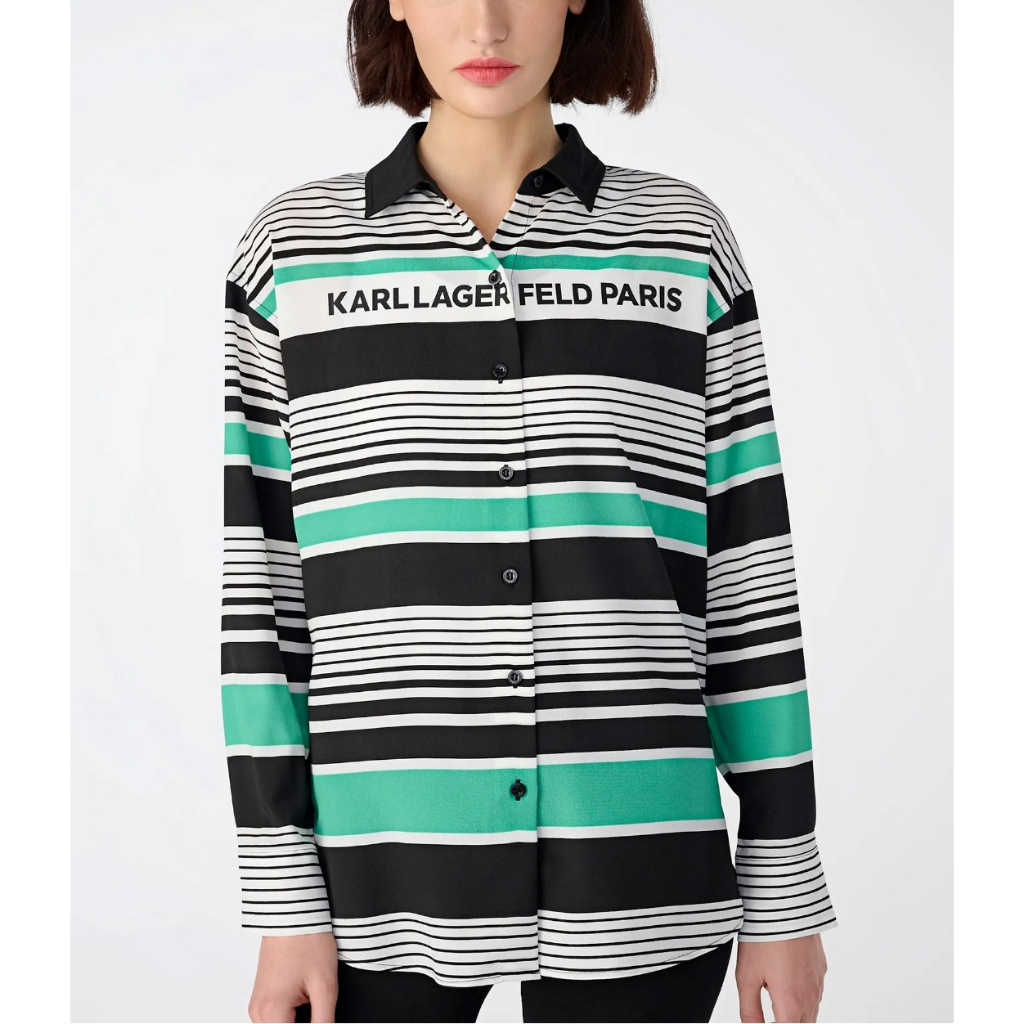 karl lagerfeld kemeja wanita OF 96 original soft white/green multi