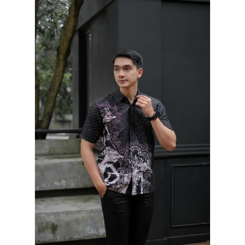 BSWART Batik HRB026 Kenongo Hem Pendek Padi Pekalongan M L XL Batik Pria MURAH Modern Grosir