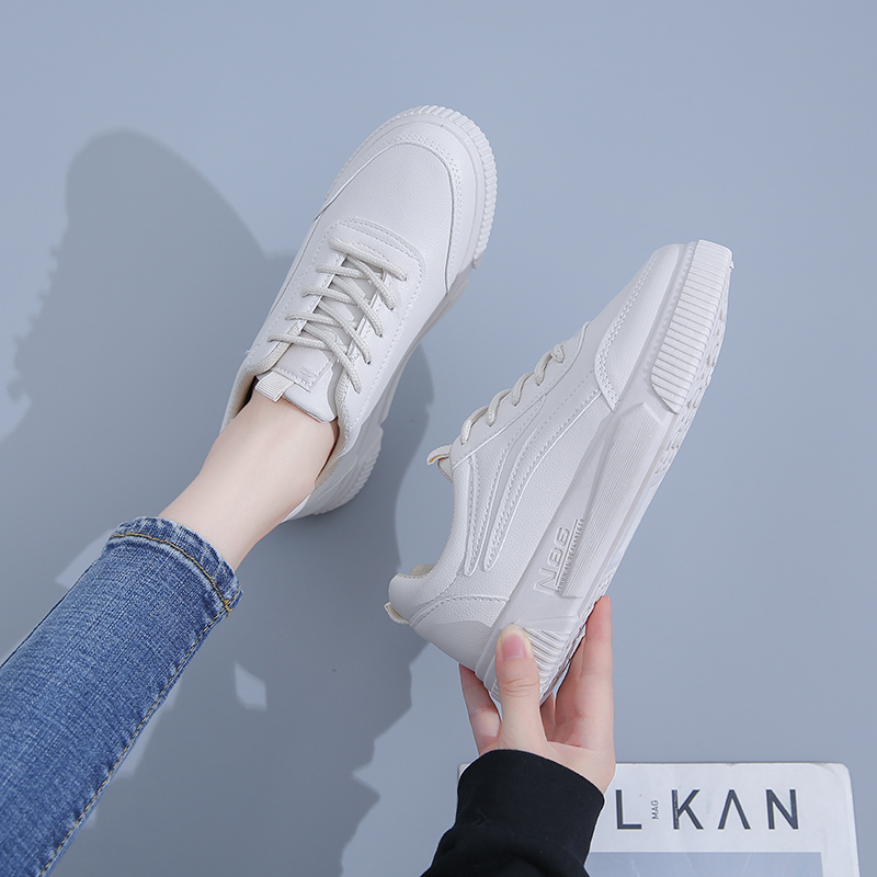 [Restock 7 Nov.] Sepatu Kets Sneakers Putih Wanita Perempuan Sekolah Korea Casual Sepatu Olahraga Kulit Sol Karet Tali Import Murah Casual Fashion White Beige Sport Skate Shoes - Ukuran 35 36 37 38 39 40