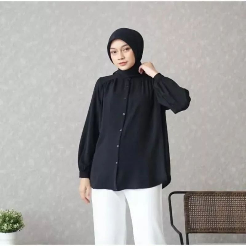 Tamstore Kemeja Wanita Blouse Crinkle Polos Alina