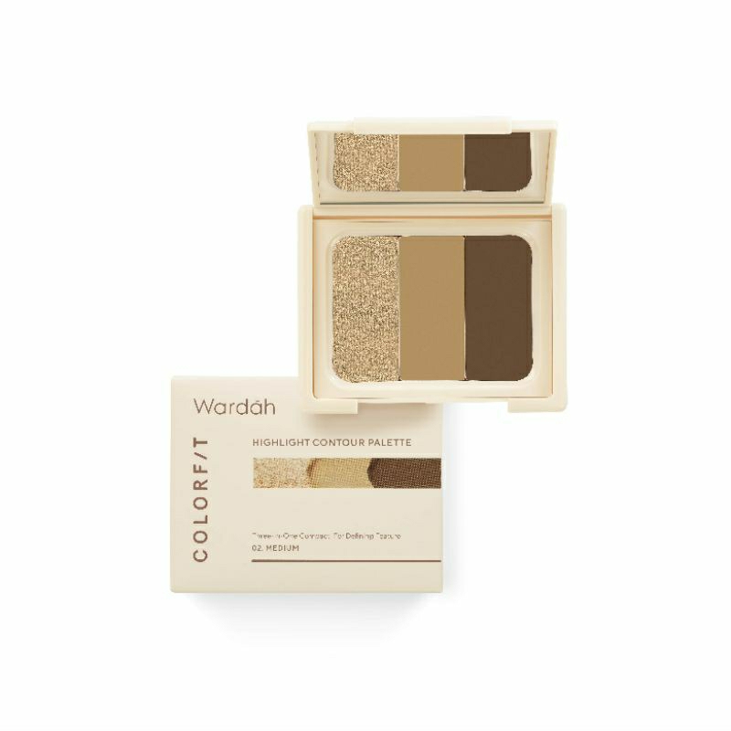 Wardah Colorfit 3in1 Highlight &amp; Contour Palette - Highlighter Concealer Konselear Palet Pallete kontur Contur Make Up Wajah Glowing Muka Perlengkapan Kecantikan