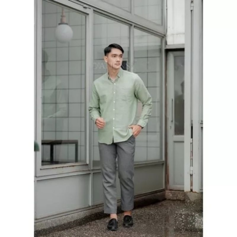 Kemeja Hijau sage Pria Lengan Panjang Slimfit Hem Pria Kantor / Hem Polos Pria