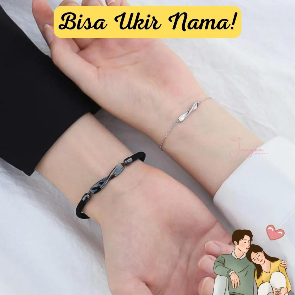 [UKIR NAMA] Gelang Couple Pasangan Perak Black &amp; Silver Mobius Tali Aesthetic Korea G09 Ailoviu