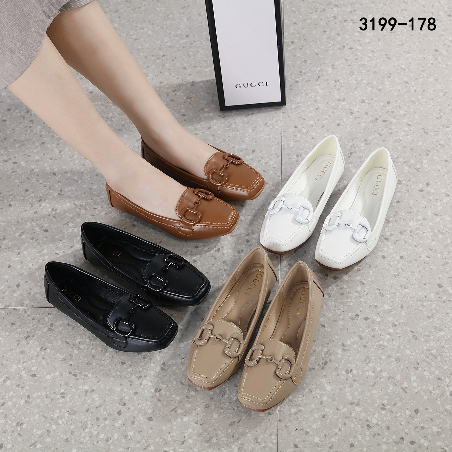 gc 3199-178 Leather Horsebit Loafer Flat Shoes