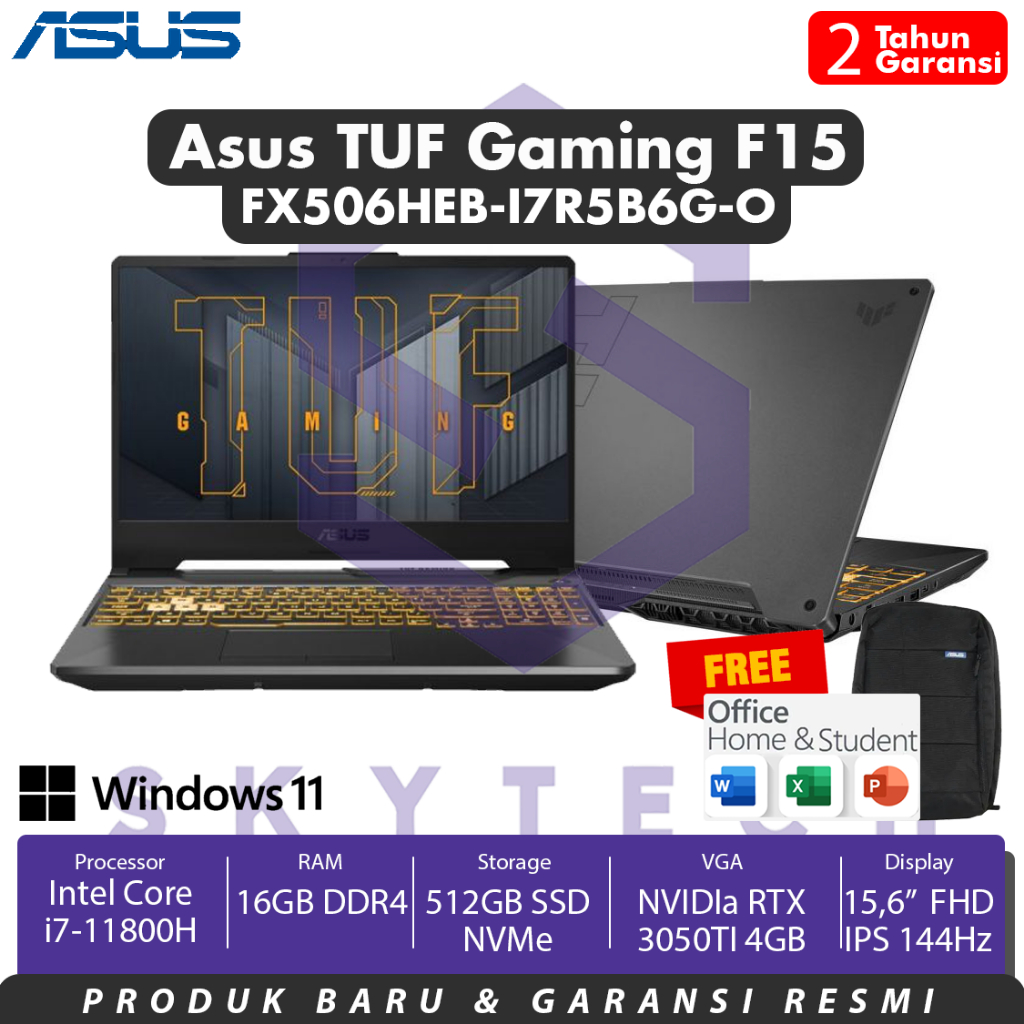 LAPTOP GAMING ASUS TUF FX506HEB I7R5B6G i7 11800H RAM 8GB 512GB SSD RTX3050Ti WINDOWS 10 + OFFICE