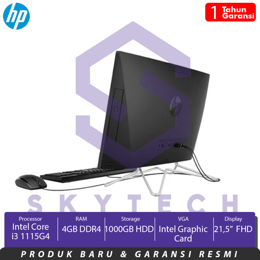 ALL IN ONE PC HP DF1003D INTEL CORE I3 1115G4 RAM 4GB DDR4 HARDDISK 1000GB UMA WINDOWS 10 HOME BLACK