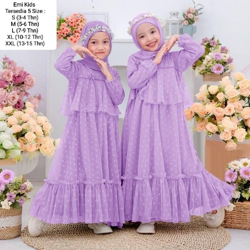 Pakaian Gamis Anak Perempun Model Terbaru Kekinian Viral/Maxi Emi Kids 5 Ukuran S-M-L-XL-XXL/Matt Tille Onde Mix Furing Hyget