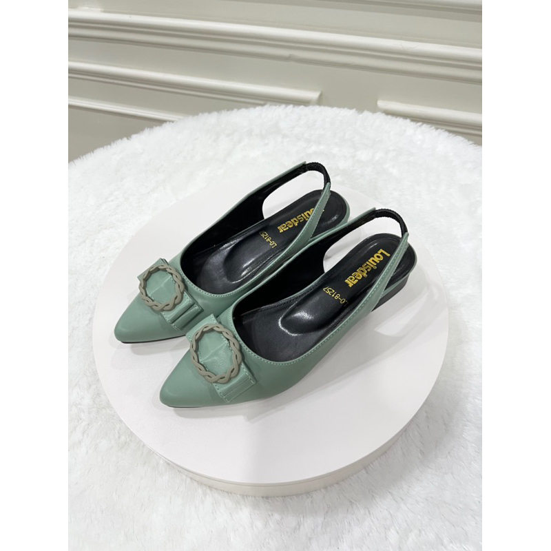 sepatu flat shoes wanita terbaru kekinian pesta LOUISDEAR sepatu flat 2 cm bahan dove tali belakang B77